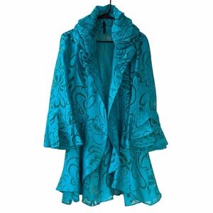 I.C. By Connie K.  Women's Flowy Teal Floral Tunic w/ Ruffle bell sleeves Size M